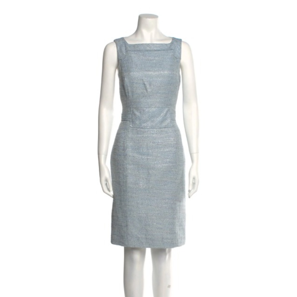 Carolina Herrera Blue Gray Shimmer Pool Shift Dress Size 12 NEW $2290